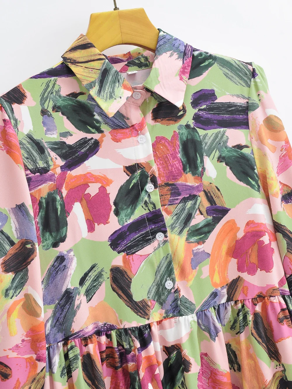 European Fashion Women's Long Sleeve Graffiti Printed Casual A-line Loose Long Dress