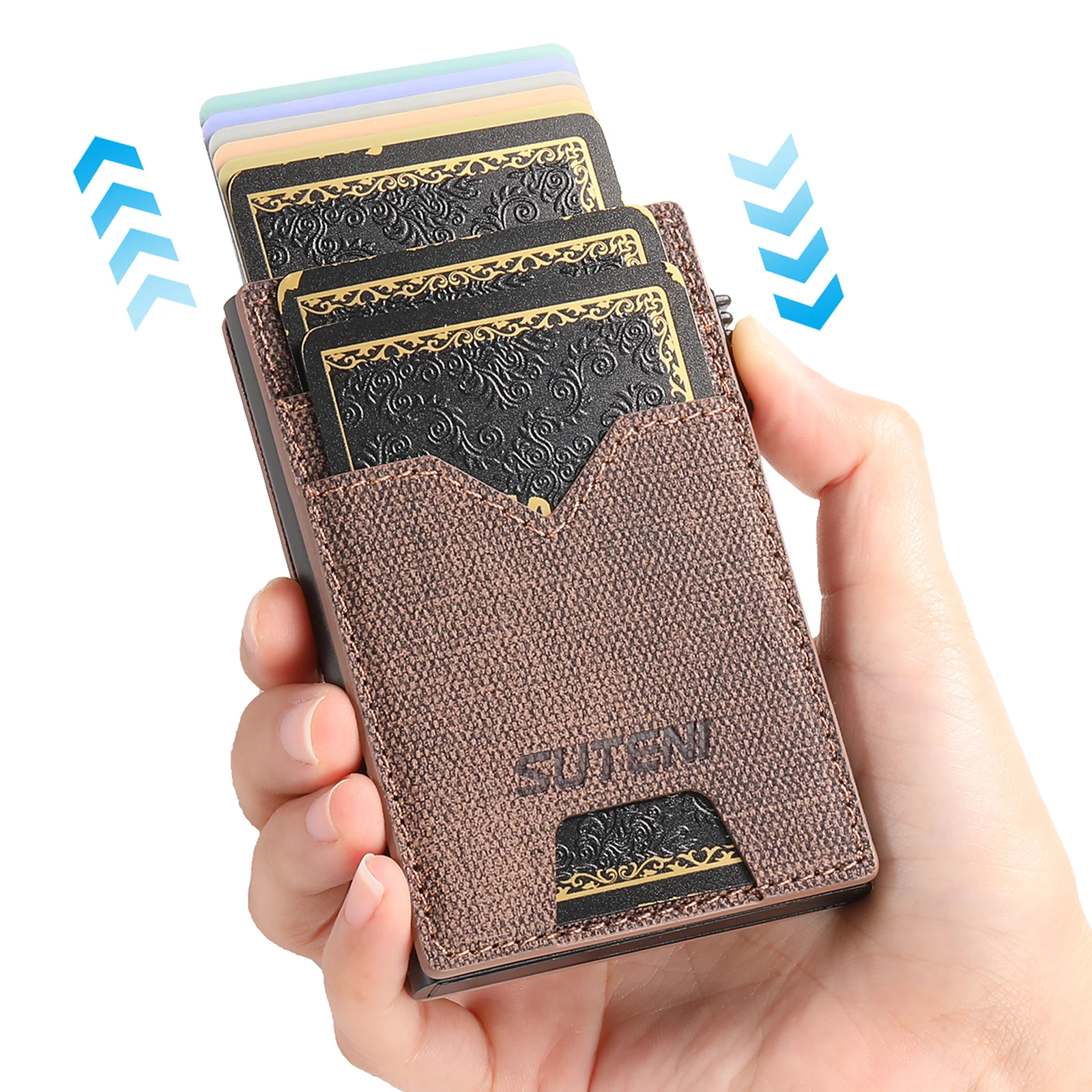 

SUTENI для мужчин кошелек с отделением для карт кошелек из искусственной кожи коробка для карт нажатие кнопки автоматически выстревает карту