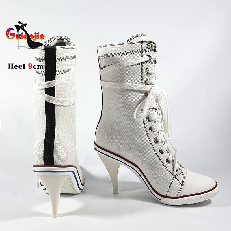 Sport Style Lace Up Denim Boots Ladies Retro Cowboy Dress Shoes Female Unique Shoes Casual Studded High Heels Spring Autumn Boot