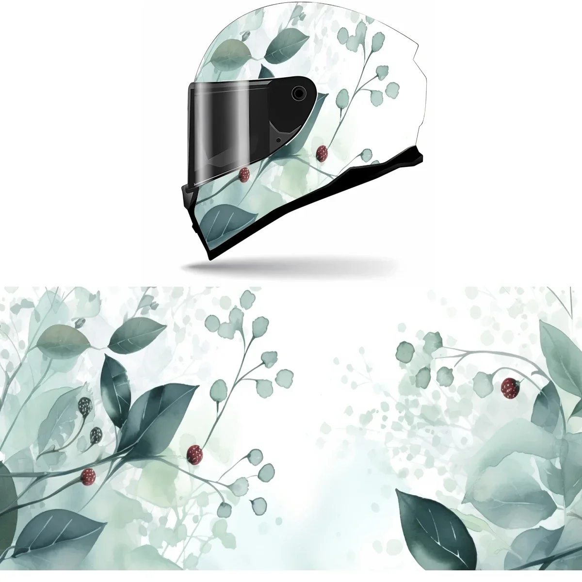 Adesivo de Vinil para Capacete de Motocicleta com Gráfico de Corrida, Decalque Decorativo de Folhas Verdes de Videiras Penduradas para Cobertura Total