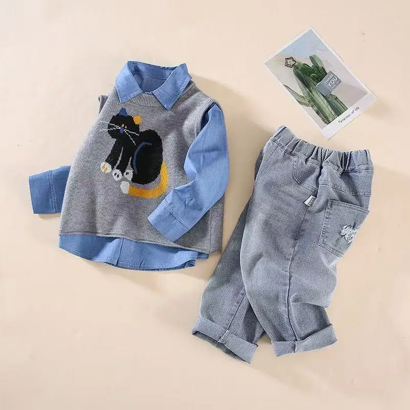 

Baby Boys' Set 2026 Spring Autumn New Style Korean Edition Sweater Vest Shirt Pants Children's Clothing 3-Piece Set