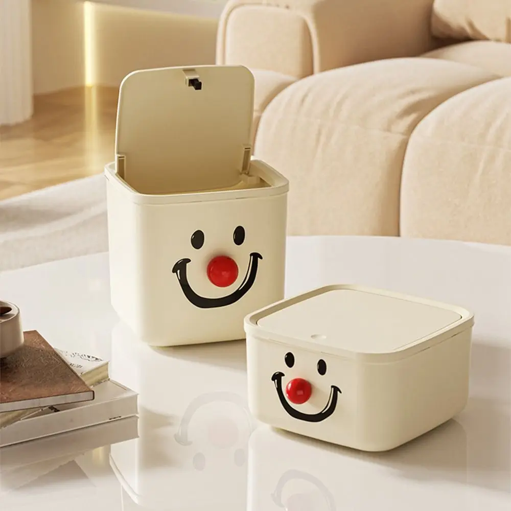 Creative Desktop Garbage Bin Large Capacity Joker Smiling Face Desktop Storage Box Sealed Clown Face Bathroom Organizer