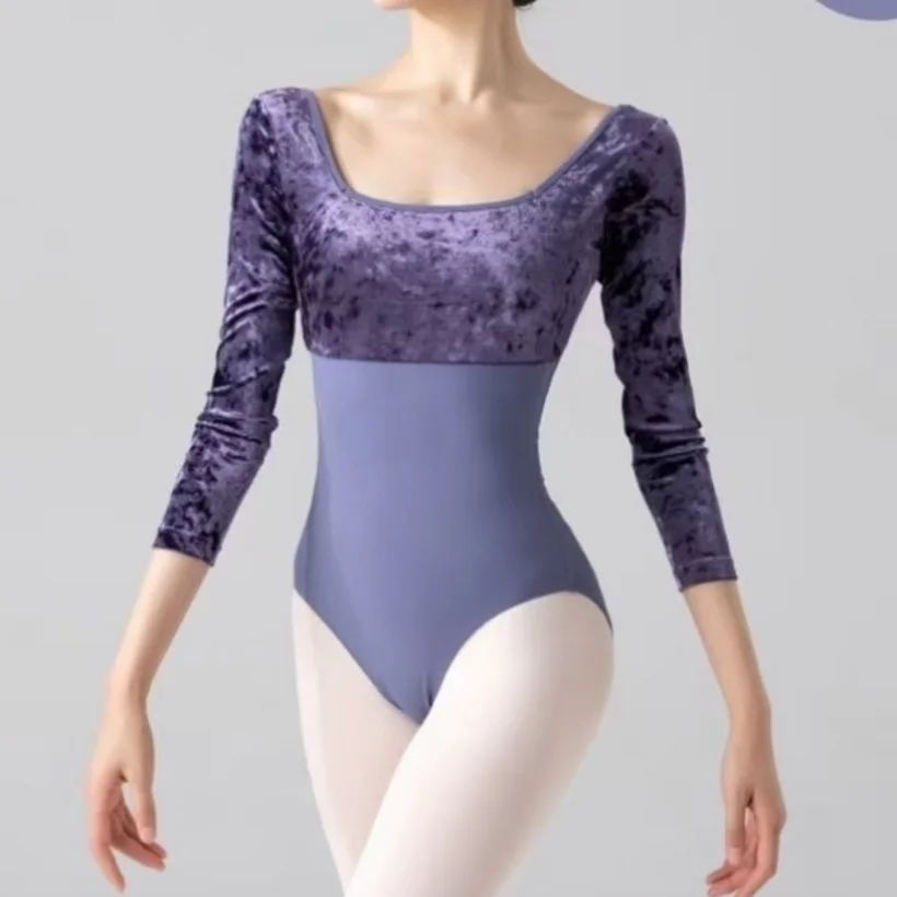 Wholesale and retail high quality velvet three-quarter sleeve autumn and winter gymnastics jumpsuit adult ballet dance suit