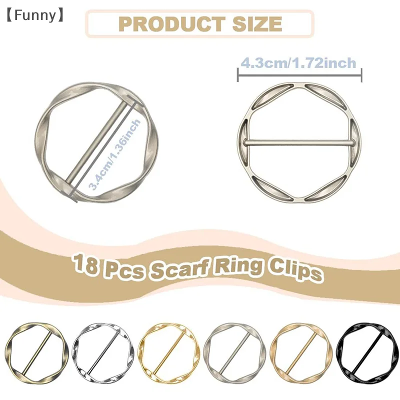 〔Lucu〕5/6 Buah Gesper Syal Sutra Berpilin Tiga Kecepatan Bulat Logam Campuran Seng Gaya Eropa dan Amerika
