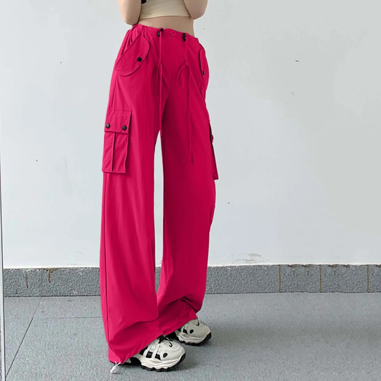 

Women Y2k Cargo Pants Vintage Fashion Baggy Straight Trousers Streetwear Elastic Waist Female Loose Sweatpants Wide Leg Joggers