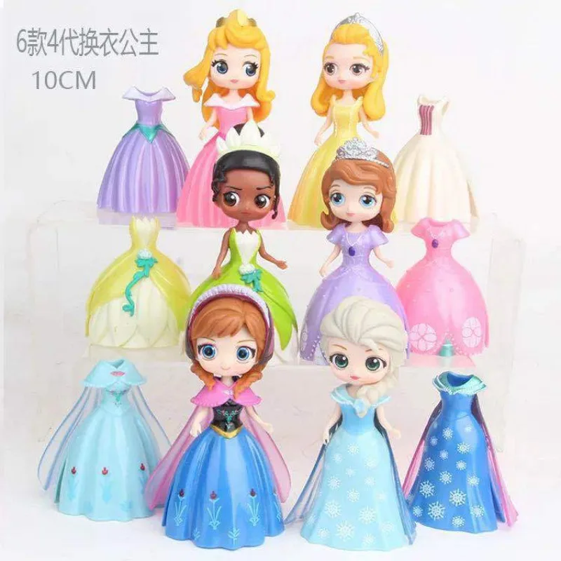 Dress-up Princess Elsa Anna Sofia Sleeping Beauty PVC Statue Action Figurine Desk Collectible Model Toys Figures Gift