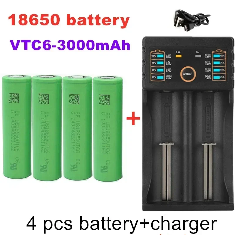 100% new original 3.7V 3000 MAH Li ion 18650 battery for SONY US18650 VTC6 3000 mah 18650 battery 3.7V +1pcs Battery charger