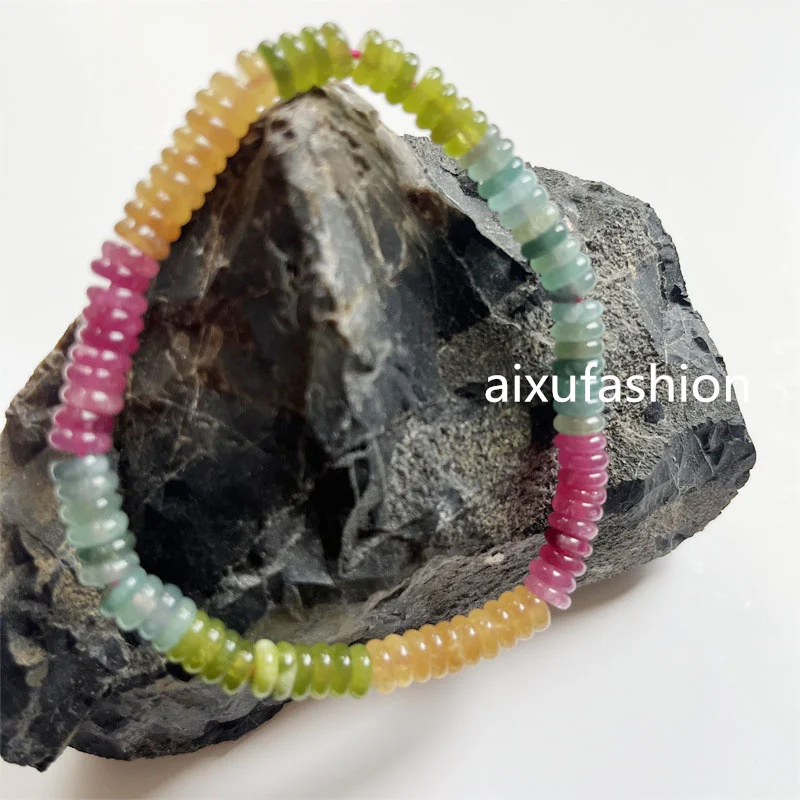 Rare 2*6MM Natural Tourmaline Bracelet Disc Bead Natural Stone Female Old Mineral Hand Chain Women Yoga