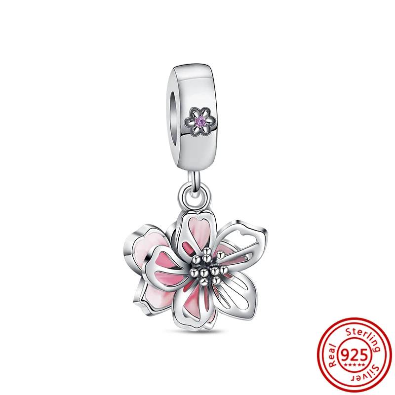 Perle à clip brillante pour bracelet Pandora original pour femme, bijoux à bricoler soi-même, argent 925, amour de la colonne vertébrale, série rose, 92 styles