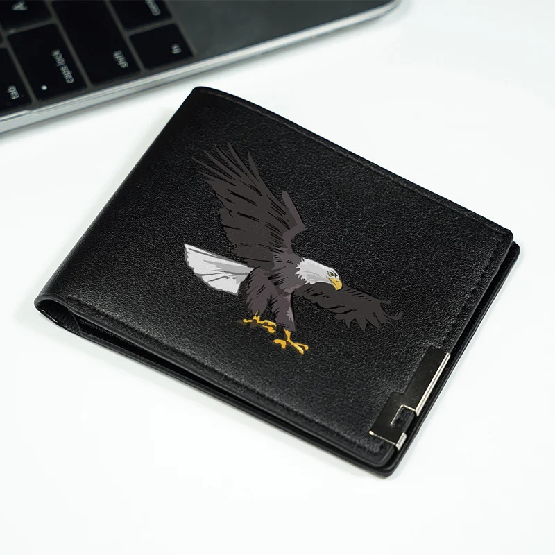 독수리 엠블럼 PU 가죽 지갑 남성용 슬림 비즈니스 스타일 내구성이 뛰어난 경량 일상 필수 패션 액세서리