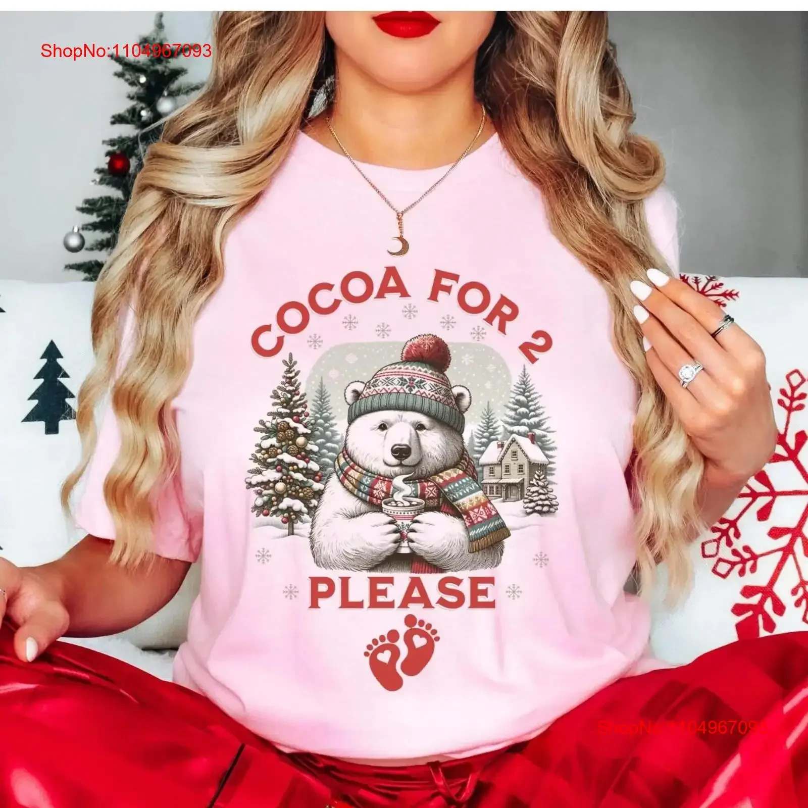 Cacao para 2 por favor, anuncio de embarazo de Navidad, camiseta divertida para bebé, pijama de vacaciones, ropa de maternidad para mamá esperante