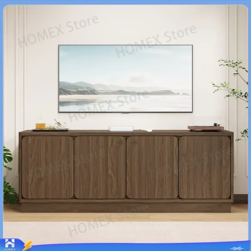 Modern TV Stand Cabinet with 4 Doors Wood Particleboard Media Console Table Storage Unit with Cable Management for Living