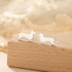 Skyrim Dachshund Dog Stud Earring for Women Girls Stainless Steel Gold Color Small Ear Studs Cute Trend Animal Jewelry Wholesale