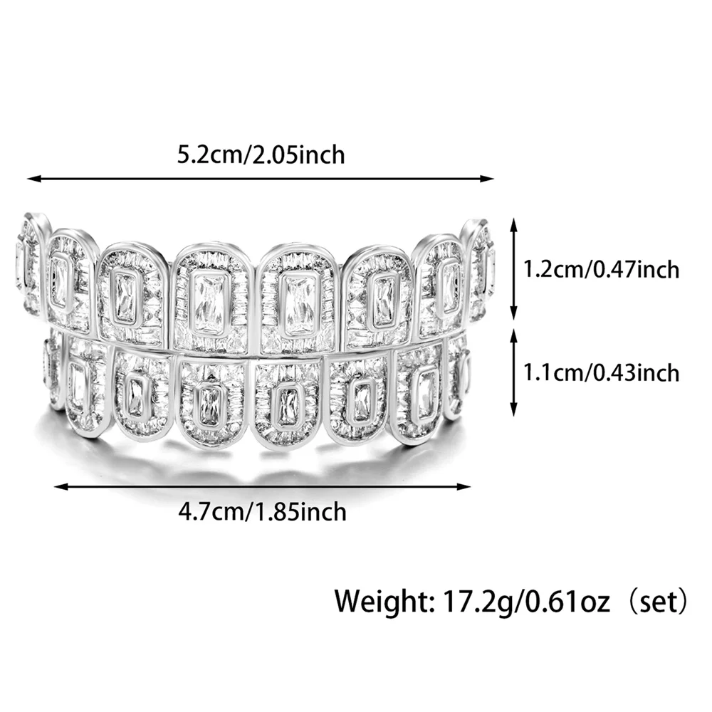 D&Z Hip Pop Luxury Full Iced Out Square Cubic Zirconia Stones Grills Teeth For Men Women Rapper Fashion Grillz Jewelry