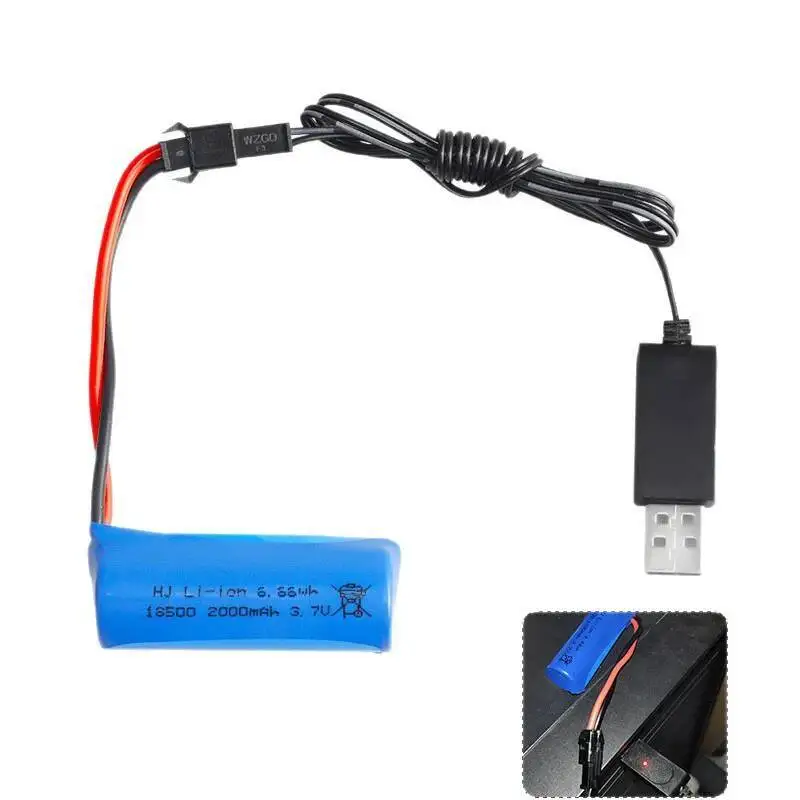 بطارية ليثيوم أيون 18500 قابلة لإعادة الشحن 3.7 فولت 2000 مللي أمبير في الساعة لمكبرات الصوت وأجهزة الراديو وأضواء LED وأجزاء الألعاب مع شاحن USB SM/JST-2P