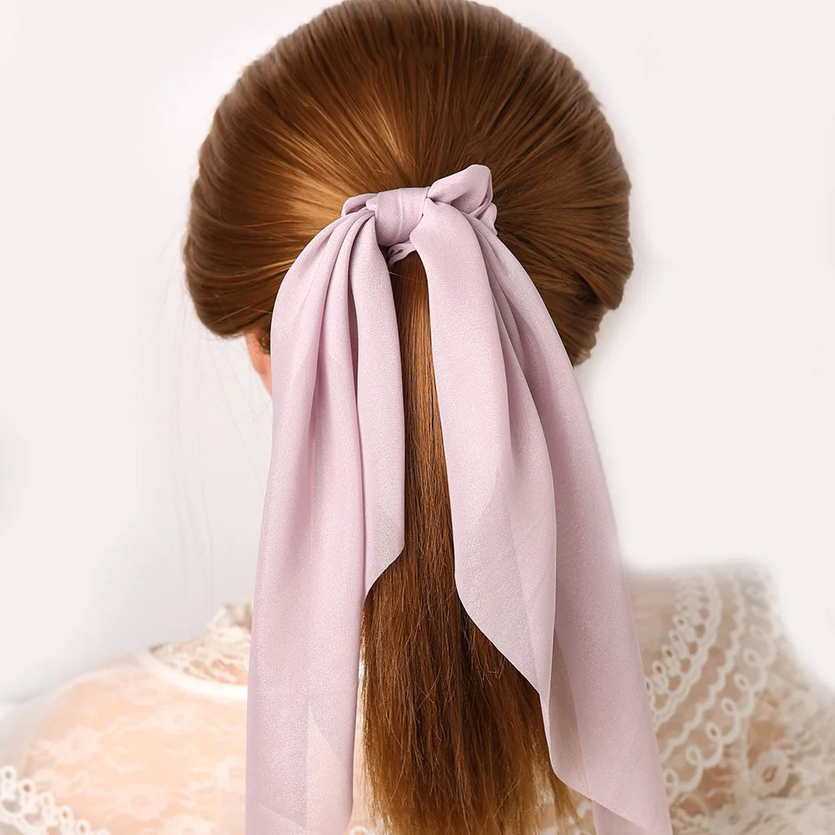 Chiffon Long Ribbon Bow Scrunchies Women Girl Ponytail Holder Scarf Hair Ties Elastic Hair Band Rope Headbands Hair Accessories