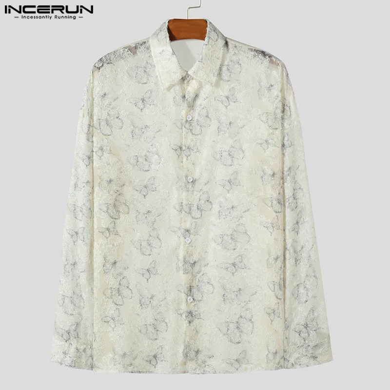 INCERUN Tops 2024 Korean Style Men\'s Personality Printing Tassel Shirts Casual Streetwear Summer Long Sleeved Lapel Blouse S-5XL