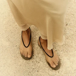 Smile Circle Marcy Wmbellished Mesh Ballet Flats Women Transparent Crystal Flats Round Toe Genuine leather Women sandals