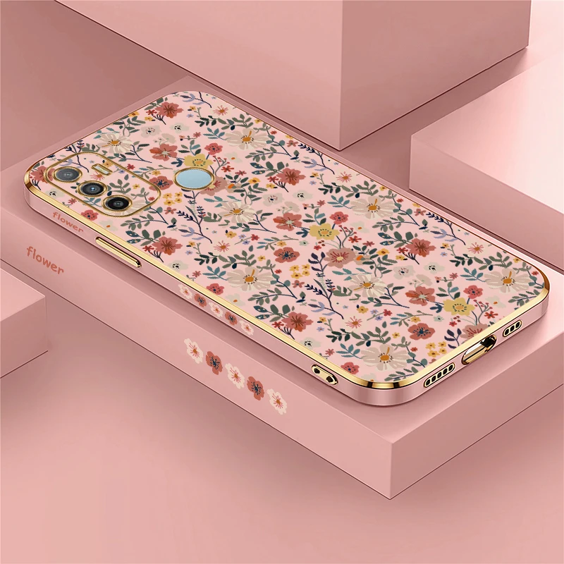 Plating Shockproof Case For infinix Tecno Camon 18 Pro 16S 16 15 Air 30 Premier 20 19 Neo 17 Silicone Flower Pattern Cover