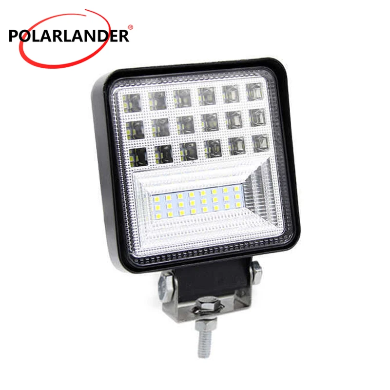 6 Row 4 Inch Square LED Work Light 126W 6000K 12600LM IP67 Die-Cast Aluminum DC9-30V Off-Road Car Motorcycle Truck Driving Lamp