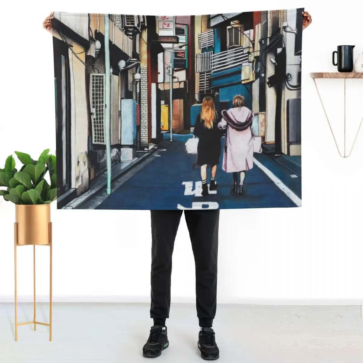 Harajuku Tokyo Streetscape Throw Blanket bed plaid sofa bed for winter Flannel cosplay anime Summer Beddings Blankets