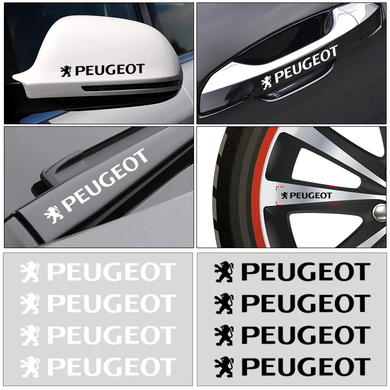 4Pc Car Door Handle 3D Stickers Tire Rear View Mirror Decals Styling For Peugeot 406 306 4008 307 Traveller 206 308 205 206CC