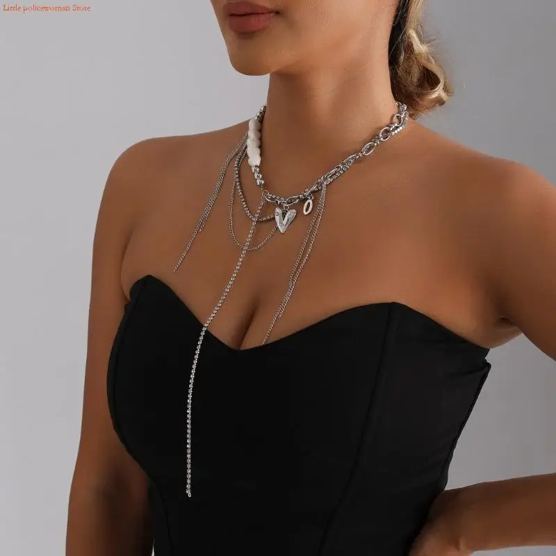 F92D Elegant Heart Layering Necklace for Women Seeking Modern Accessory Trends