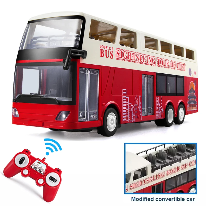 Double E E640 2.4G Remote Control Double Decker Bus Toy With Automatic Door Sound Light Simulation City RC Car Vehicle For Kids