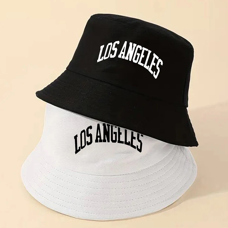 LOS ANGELES Letter Printing Bucket Hats for Women Men Fisherman Hat Cotton Comfortable Durable Fashion Caps Black/White/Beige