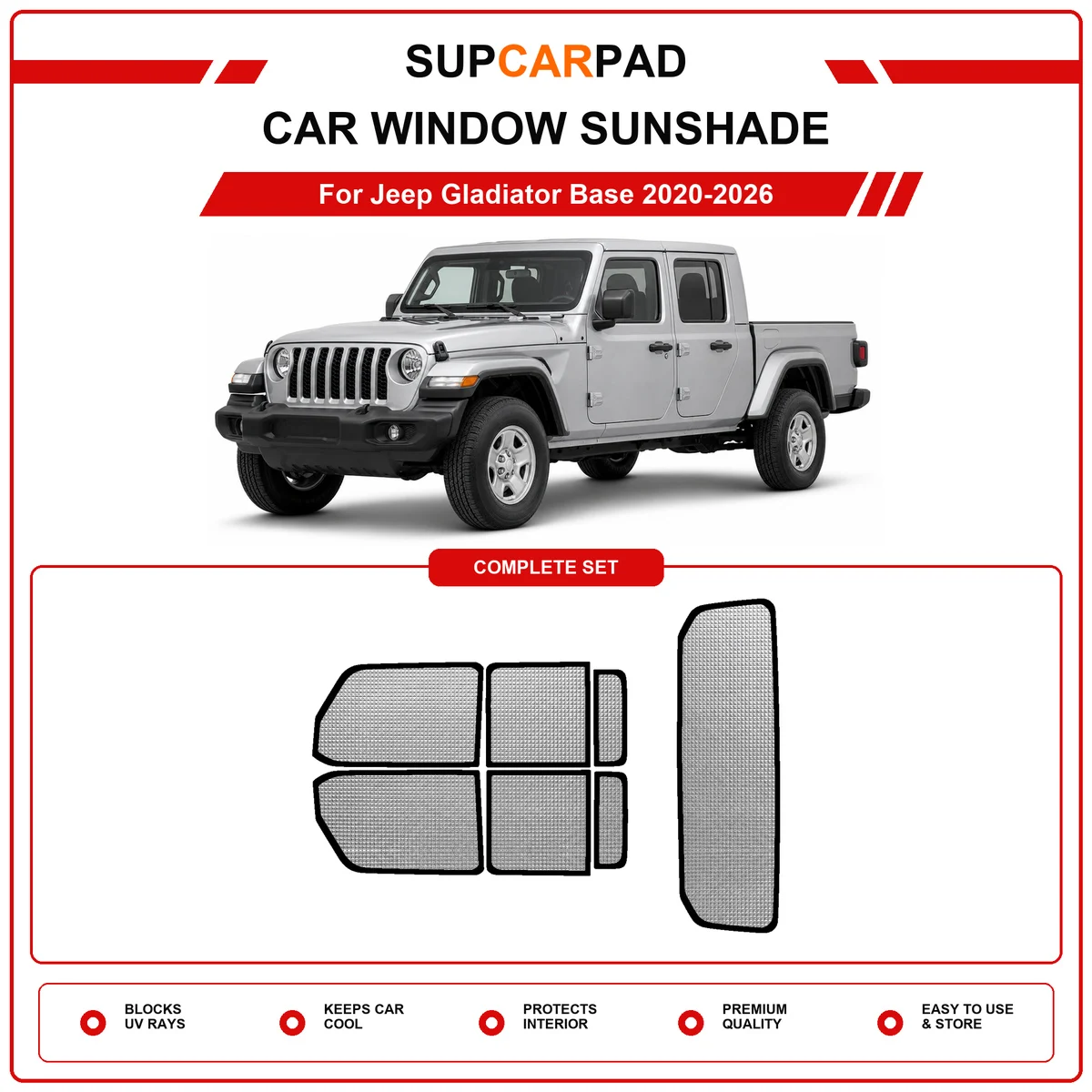 For Jeep Gladiator Base 2020-2026 Pre‑Cut Auto Window Sunshade Anti‑UV Car Sun Visor Protector