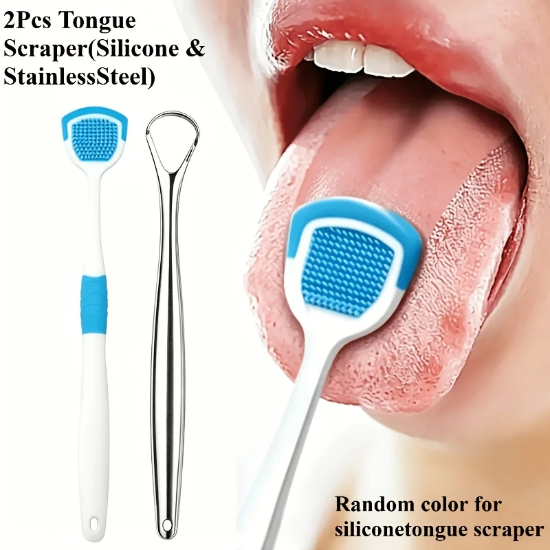 2PCS Tongue Brush and Tongue Scraper Combination - Respiratory Control Oral Cleaning Tool, Keeping Breath Fresh, Random Color
