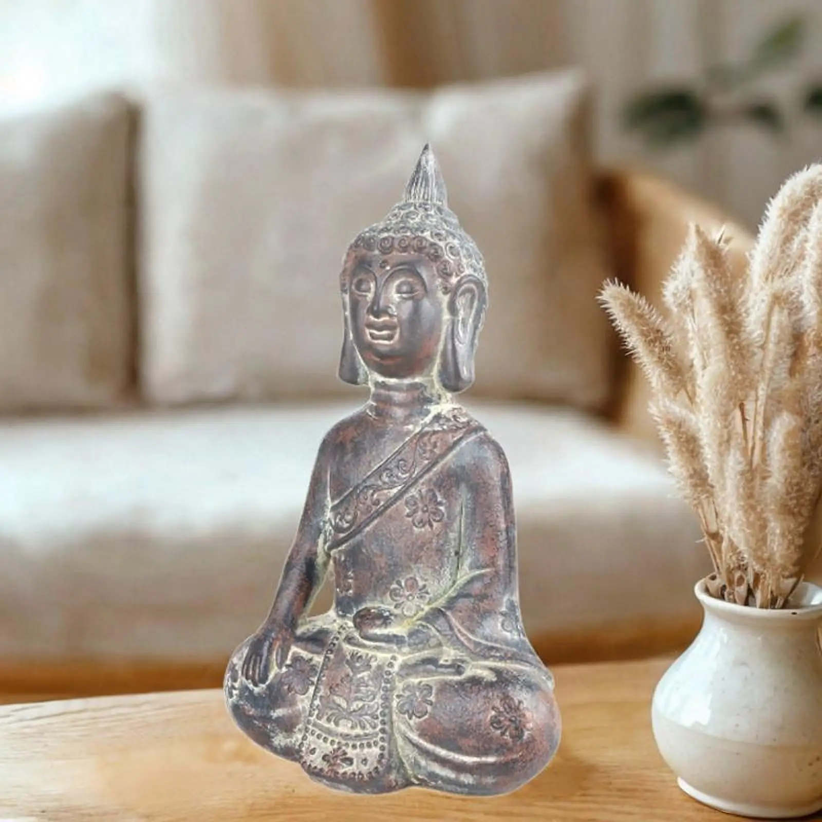 

Sitting Thai Buddha Statue Collection Table Centerpiece Home Decor Resin Figurine for Lawn Backyard Housewarming Balcony Office