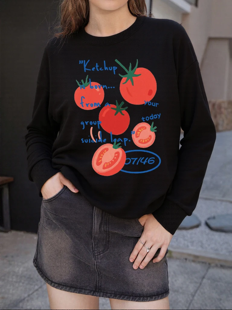 Ketchup-Sudadera con diseño de fruta y tomate dulce para mujer, jersey de calle con cuello redondo, Top que combina con todo, ropa informal Y2K