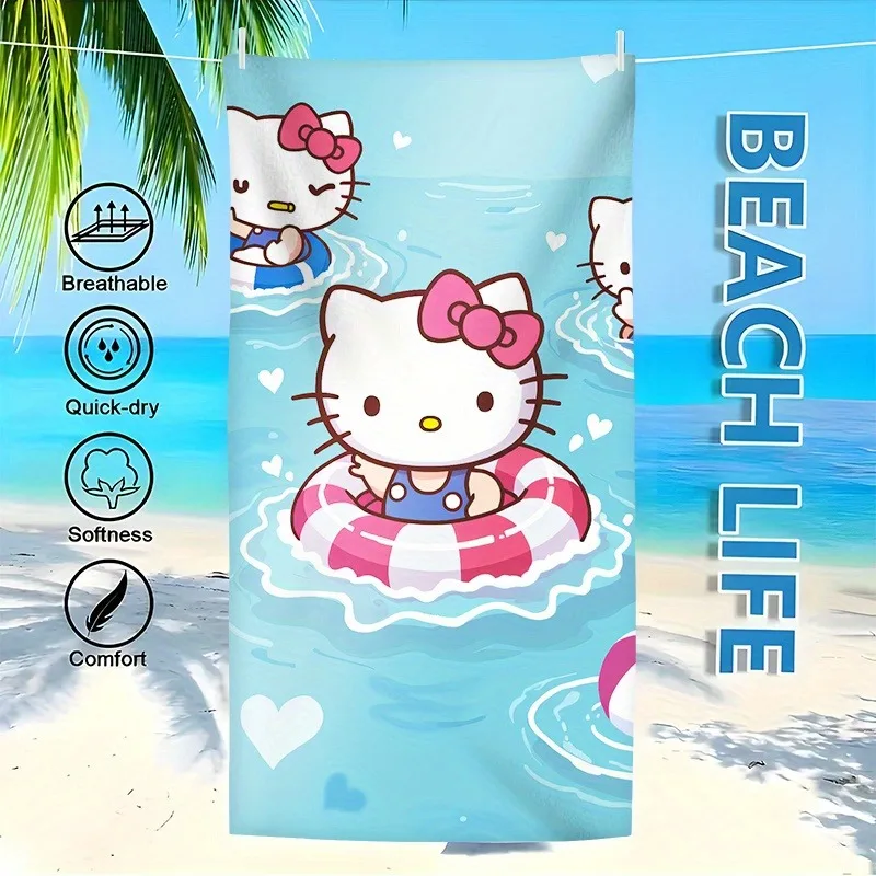 

Пляжное полотенце с принтом Hello Kitty: дышащее, быстросохнущее, мягкое и удобное для пляжной жизни, полотенец, украшений для праздничных вечеринок.