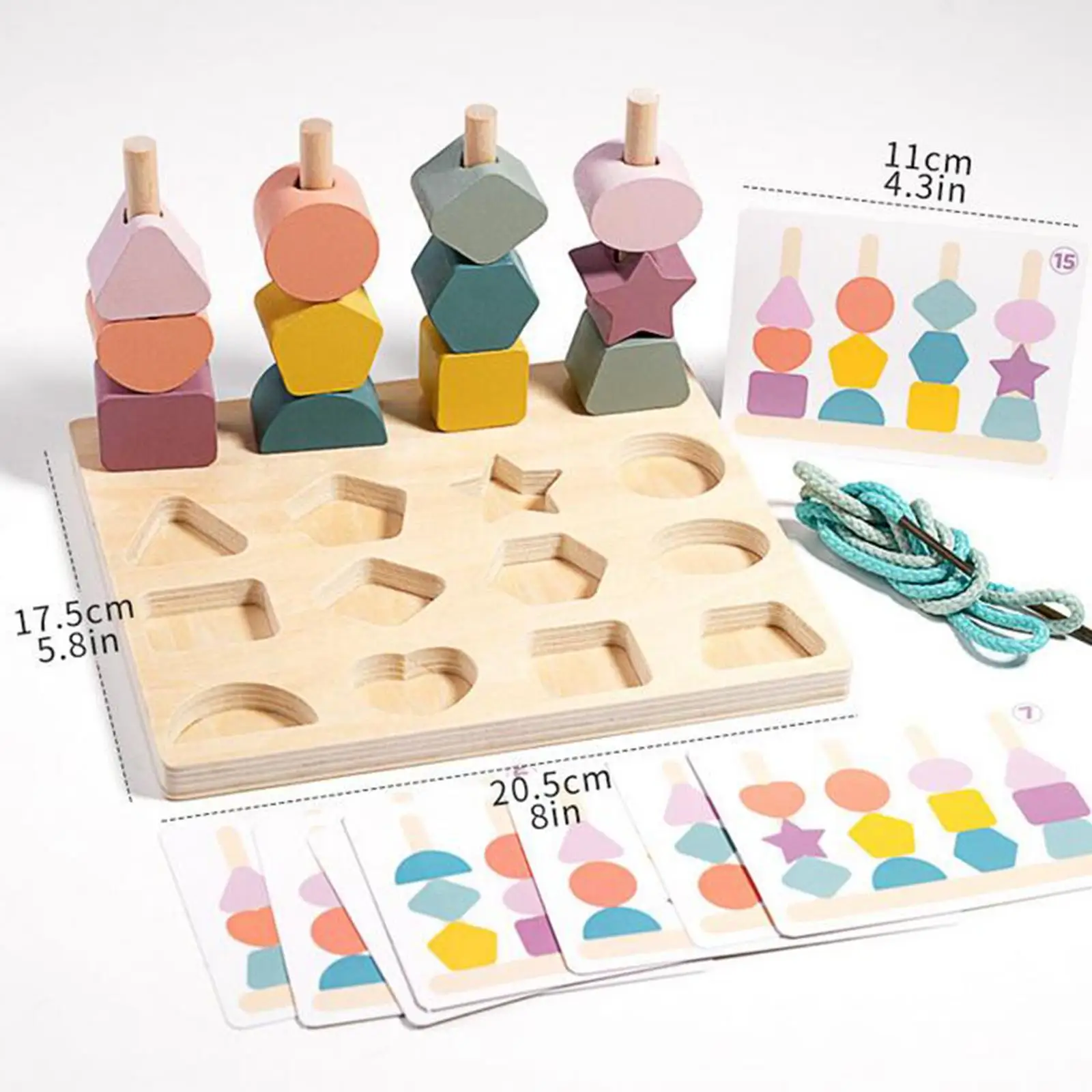 Montessori Wooden Beads Sequencing Toy Set Lacing Beads for Preschool Kids