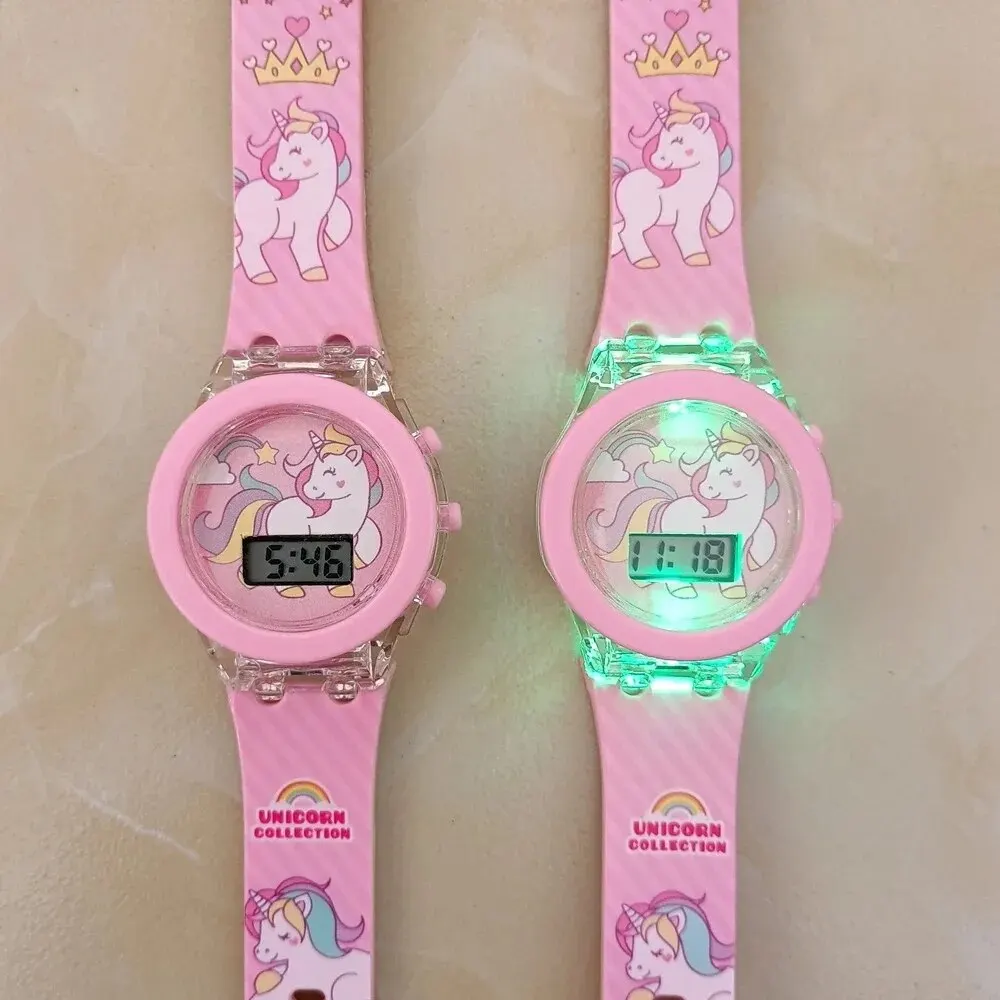 Kids Watch Luminous Color Sports Electronic Watches Children Alarm Clock Cartoon Unicorn Flash Birthday Party Girls Gift Student