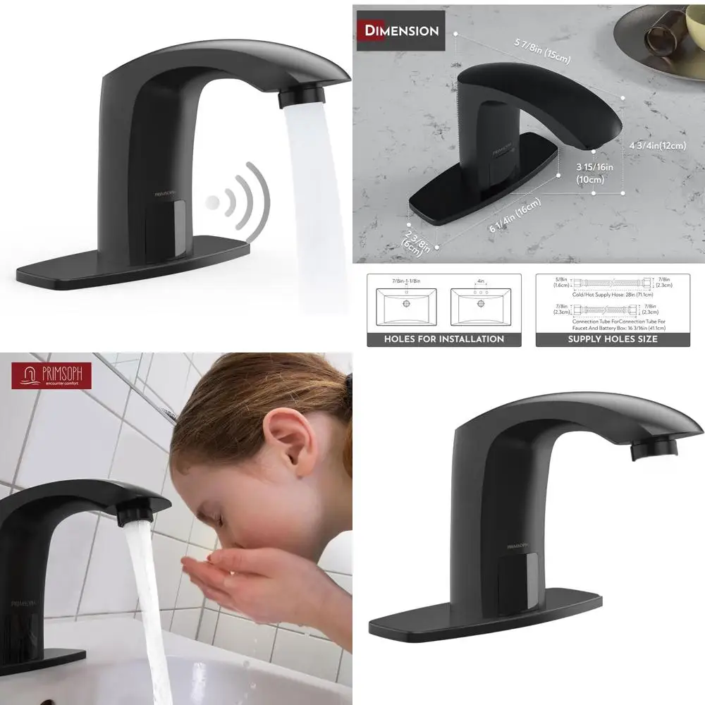 

Battery or Plug-in Touchless Infrared Smart Faucet for Commercial Bathrooms, Matte Black
