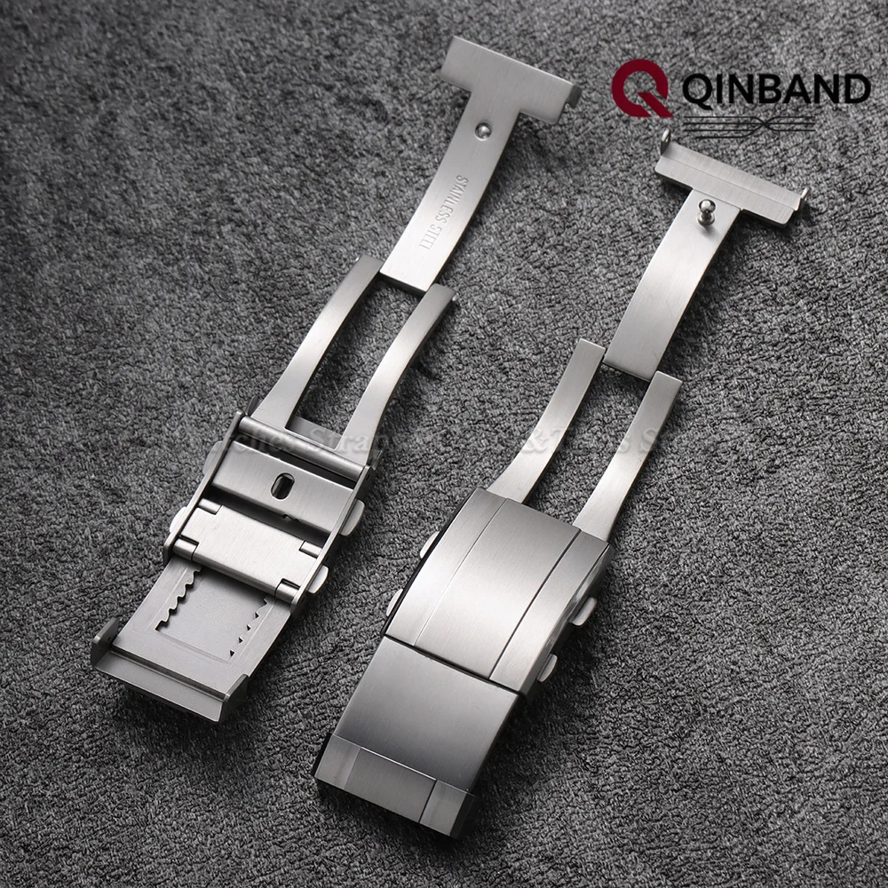 16mm 18mm 20mm 22mm Solid Stainless Steel Matte Folding Safety Buckle Double Extendable Adjustable Watch Band Clasp Accessories