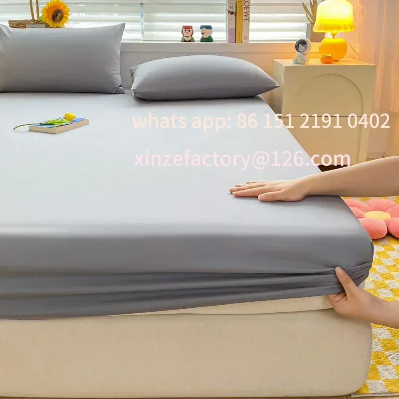 

Customizable Fitted Bed Sheet with Elastic Band Solid Color Mattress Cover for Single Double King Queen Bed 140/150/