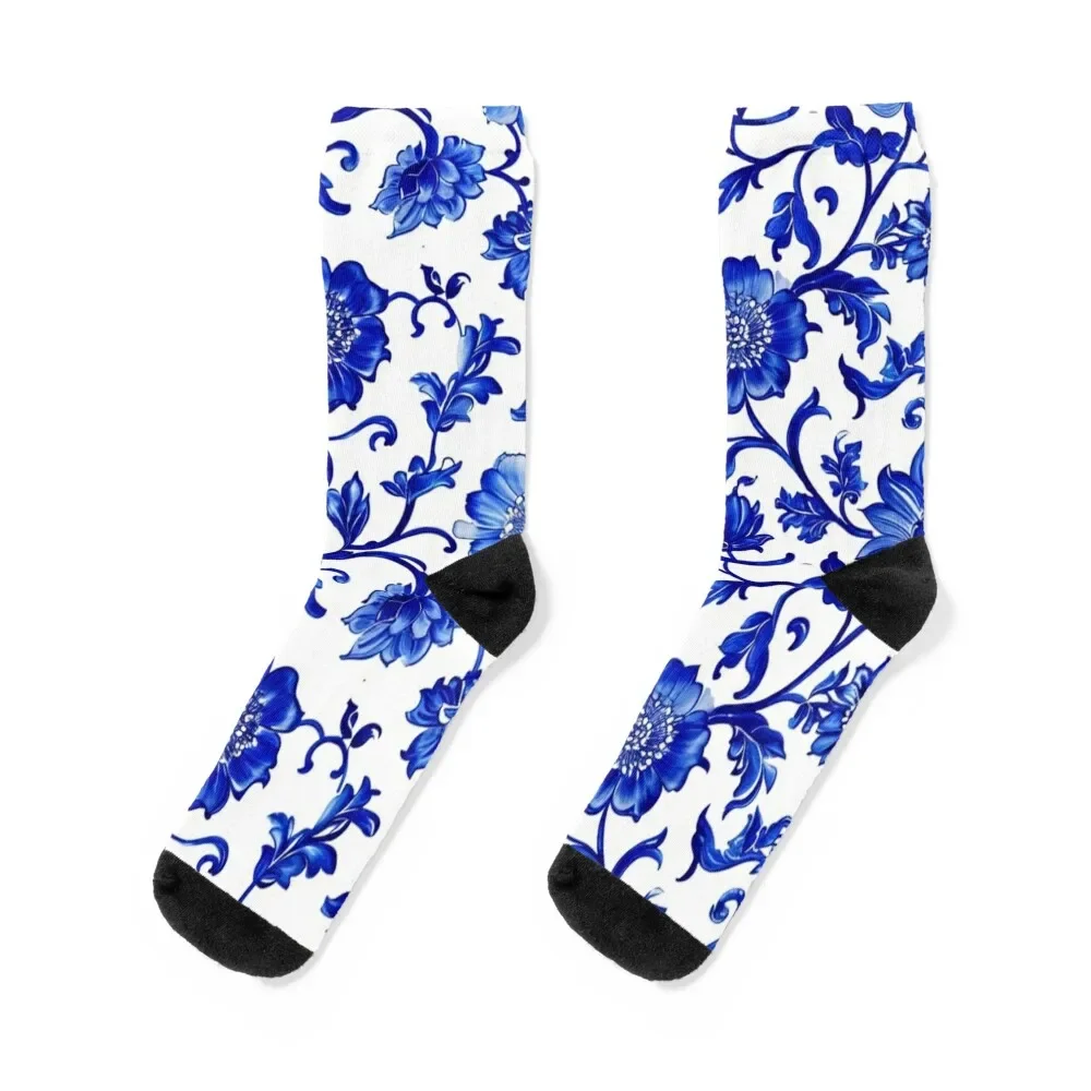 

Royal Delft Blue Flower Pattern Socks christmas stocking crazy aesthetic Stockings compression Socks For Women Men's