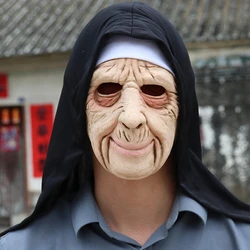 Old Nana Granny Nun Mask Cosplay Grandma Scarf Latex Masks Halloween Carnival Dress Up Purim Masque Party Costume Props
