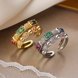 NEWBUY Vintage Bohemian Style Rings Gold/Silver Color Shiny AAA CZ Zircon Inlay Copper Wedding Jewelry Female Finger Accessories