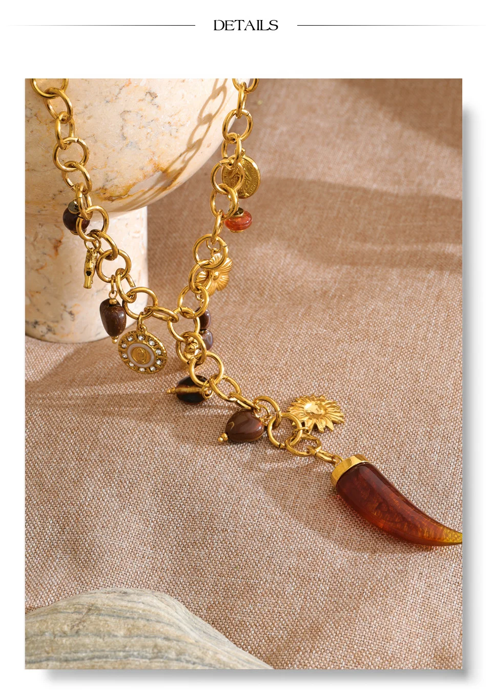 Yhpup Neues Design Edelstahl Acryl Blume Horn Charms Anhänger Statement Halskette 18K Gold PVD vergoldet Ästhetischer Schmuck – Detail 12