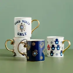 Taza de café de Ojo Azul, Taza de cerámica turca de ojo de Diablo, taza de leche para el hogar de desayuno, taza de agua, taza de té de la tarde, regalos para parejas, novedad