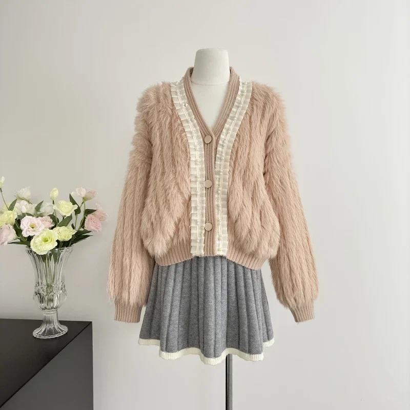 Knitted Cardigan V-neck Sweater Cardigan Coat Top for Women Y2k Fashion Korea Autumn Clothes Korean Sweaters Woman Winter 2024