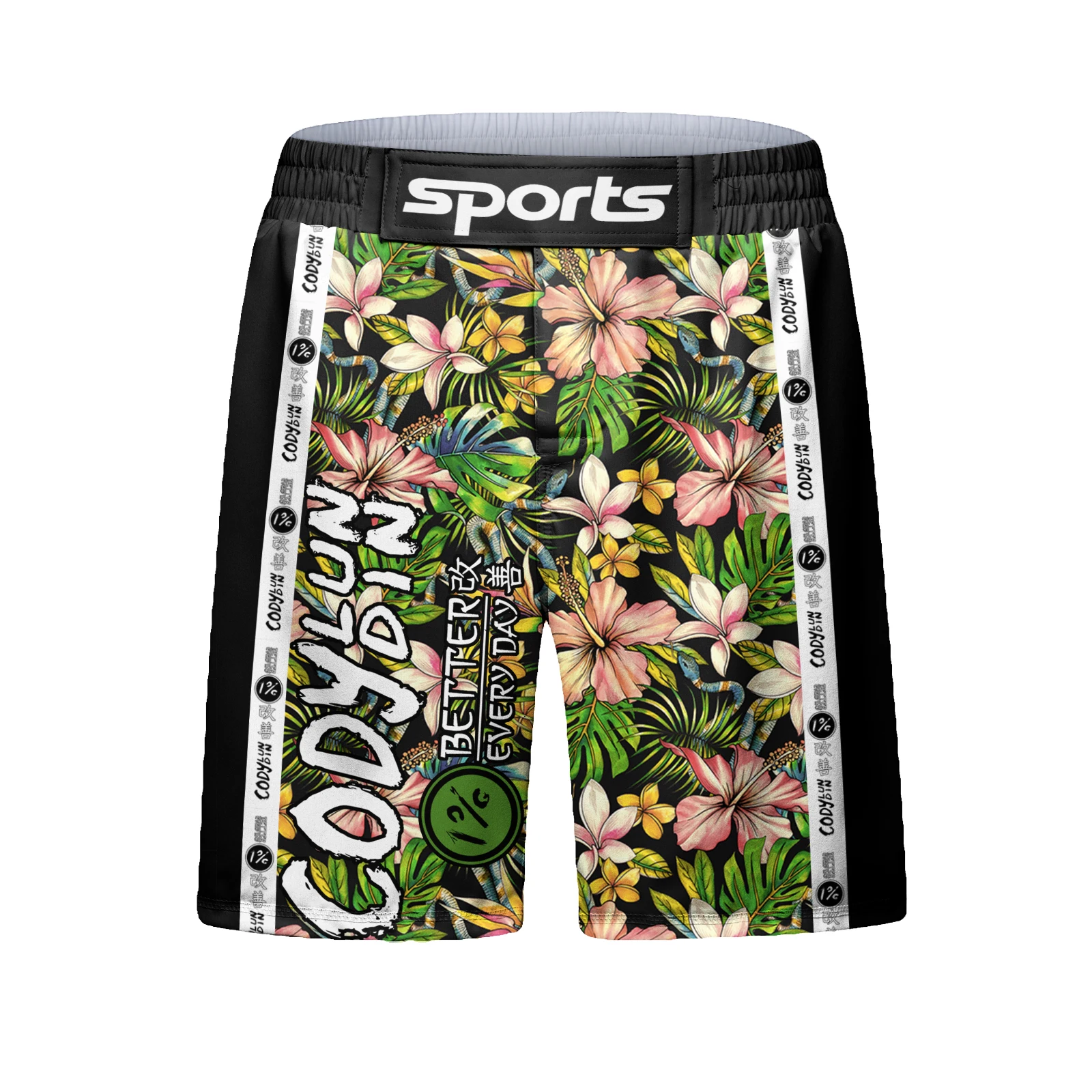 Cody Colorful Flower Print 3D Training Fighting Jiu Jitsu Shorts for Men'S Women Boxing Shorts No Gi Wear Kickboxing Sportswear