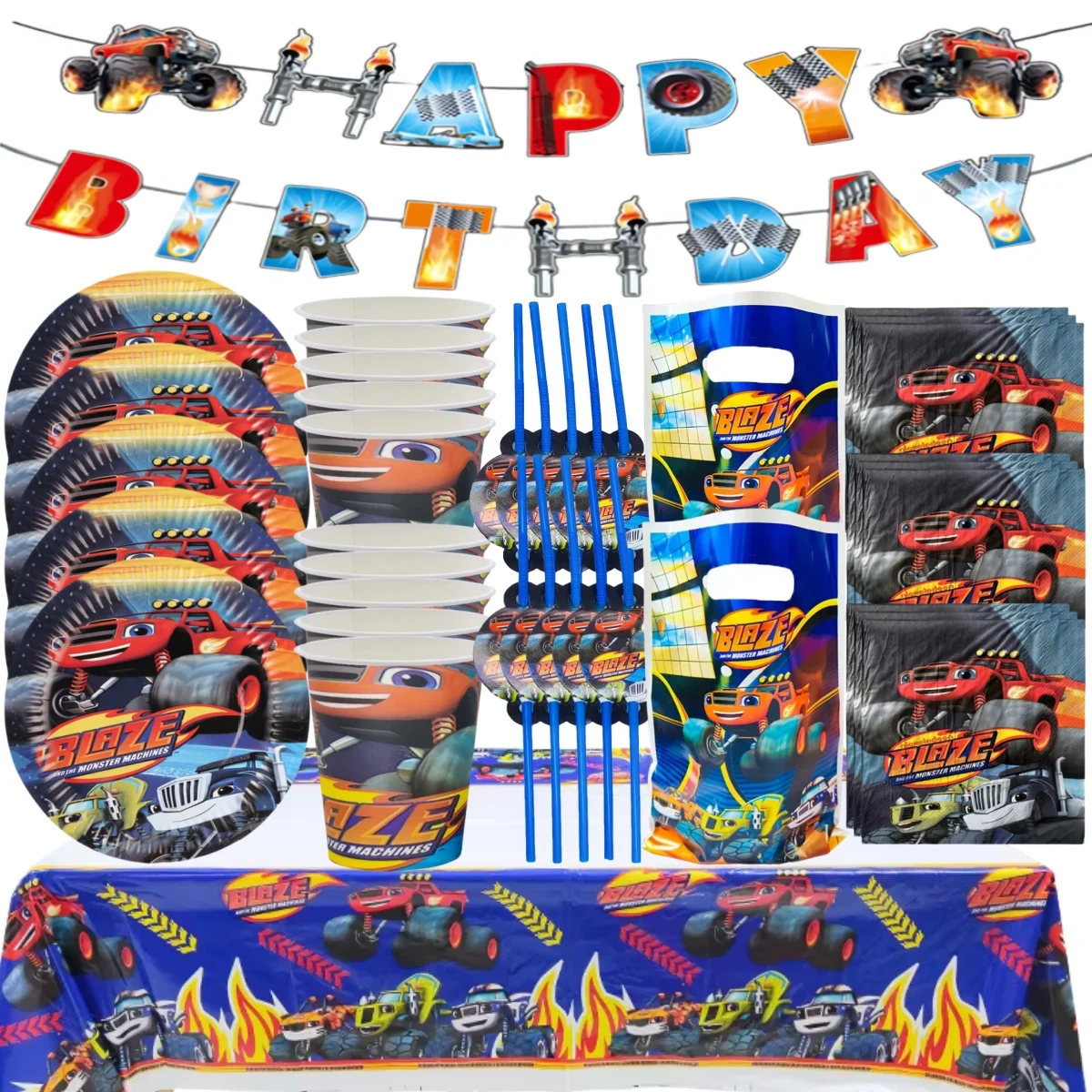 Blaze Monster Machine Birthday Party Decor Blaze Truck Disposable Tableware set Plate Tablecloth Cup Kids Favors Party Supplies