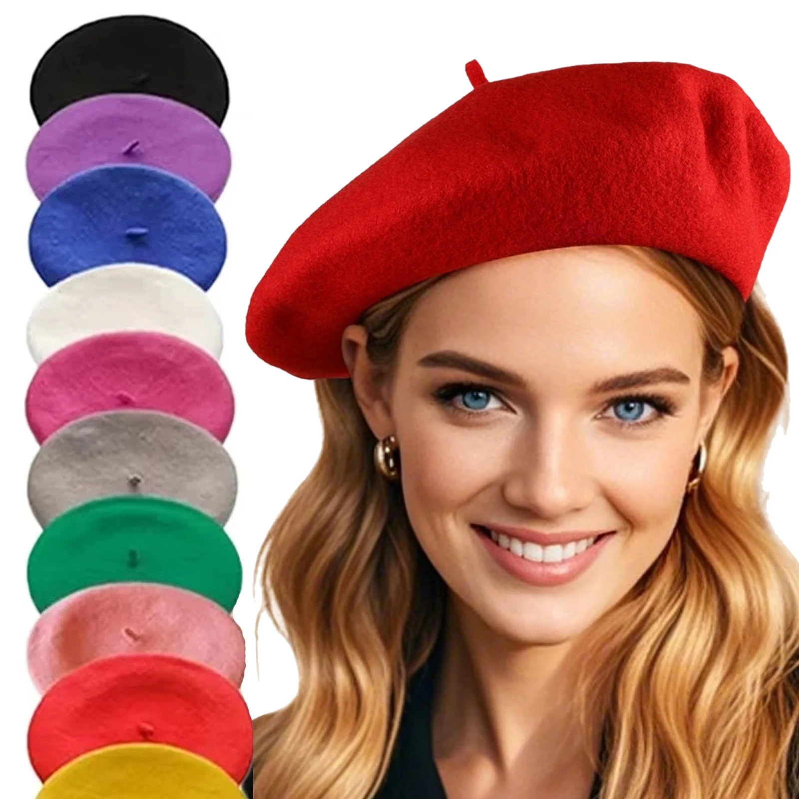 Baskenmütze aus Wolle für Damen und Herren, einfarbig, klassische Beanie, Wintermütze, Maler-Baskenmütze