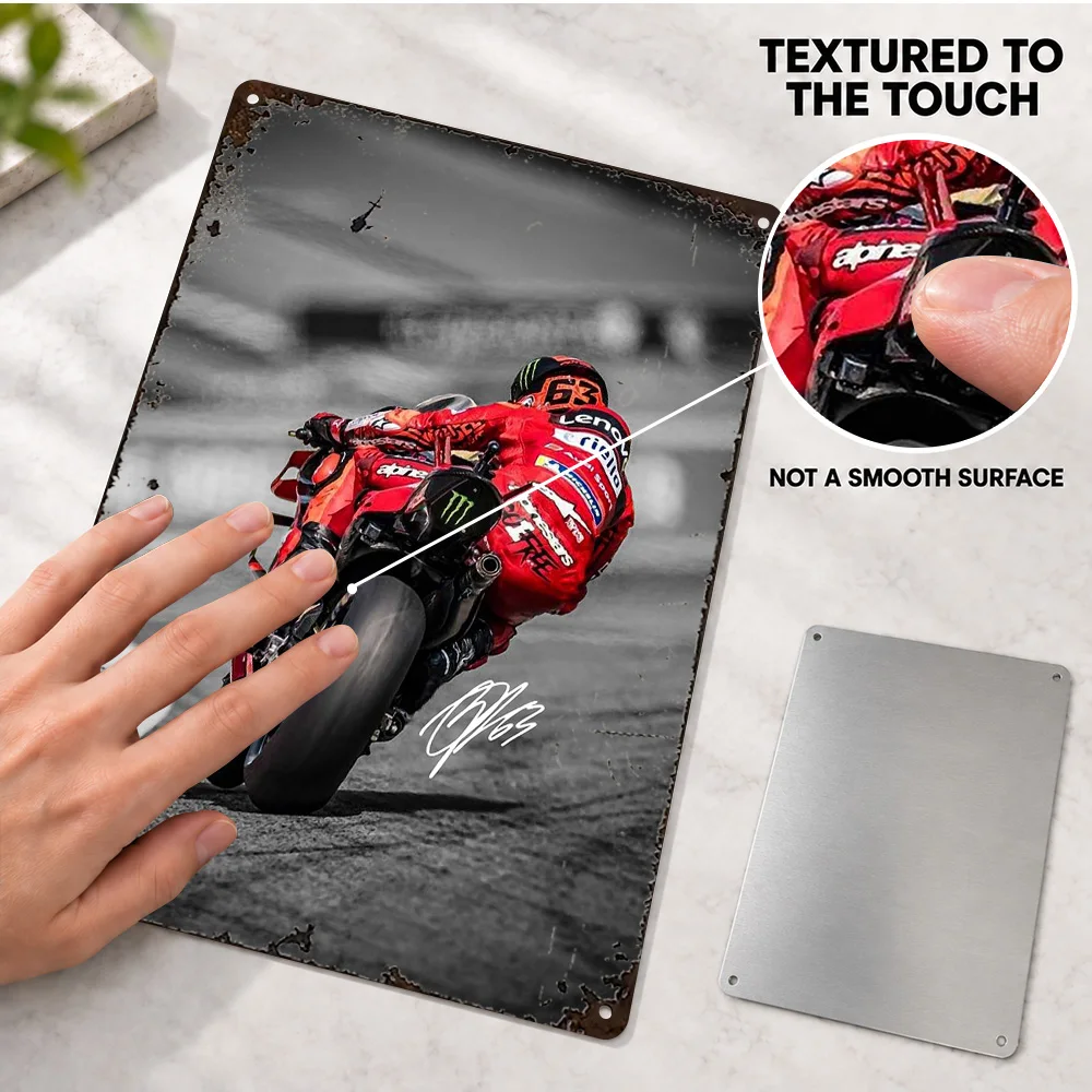 Francesco Bagnaia MotoGP Printed Poster Customized Aluminum Metal Sign Selective Color Photography Wall Art For Sports Lounge