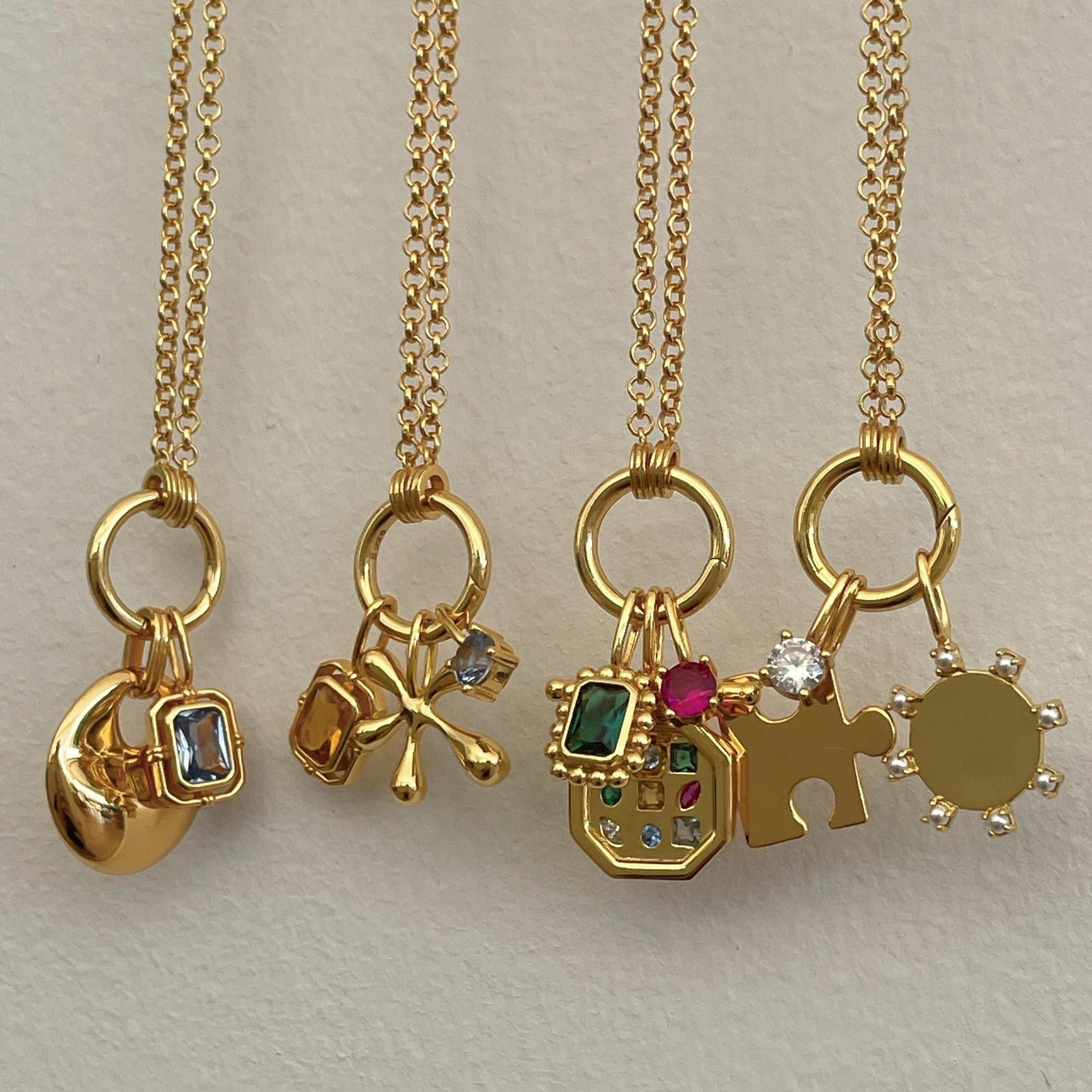 

Personalized DIY Handmade Charm Pendant Necklace For Women 18k Gold Plated Sainless Steel Jewelry With Birthstone Christmas Gift